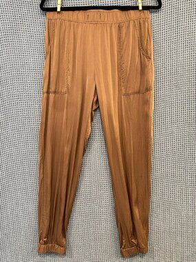 Young Fabulous & Broke Jensen Gold Satin Joggers - Boho Luxe Silk Feel M